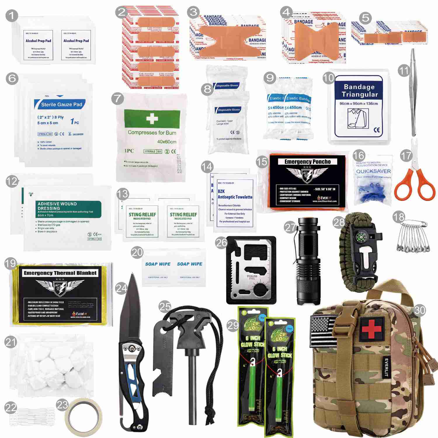 EVERLIT 250 Pieces Survival First Aid Kit IFAK Molle System Compatible for Outdoor Emergency