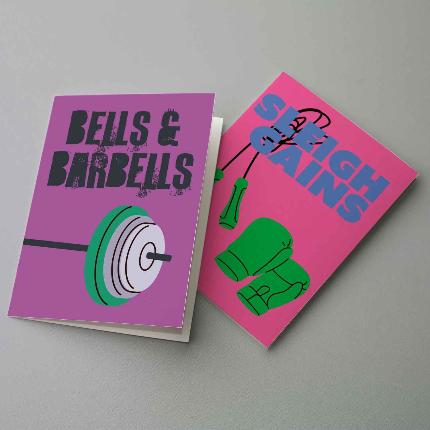 24 Fitness and CrossFit Christmas Cards with 6 Colorful Physical Illustrations and Envelope