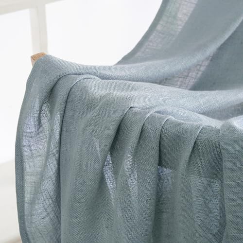 MIULEE Dusty Blue Linen Curtains - 84 Inch Length, 2 Panels, Semi-Sheer Light Filtering