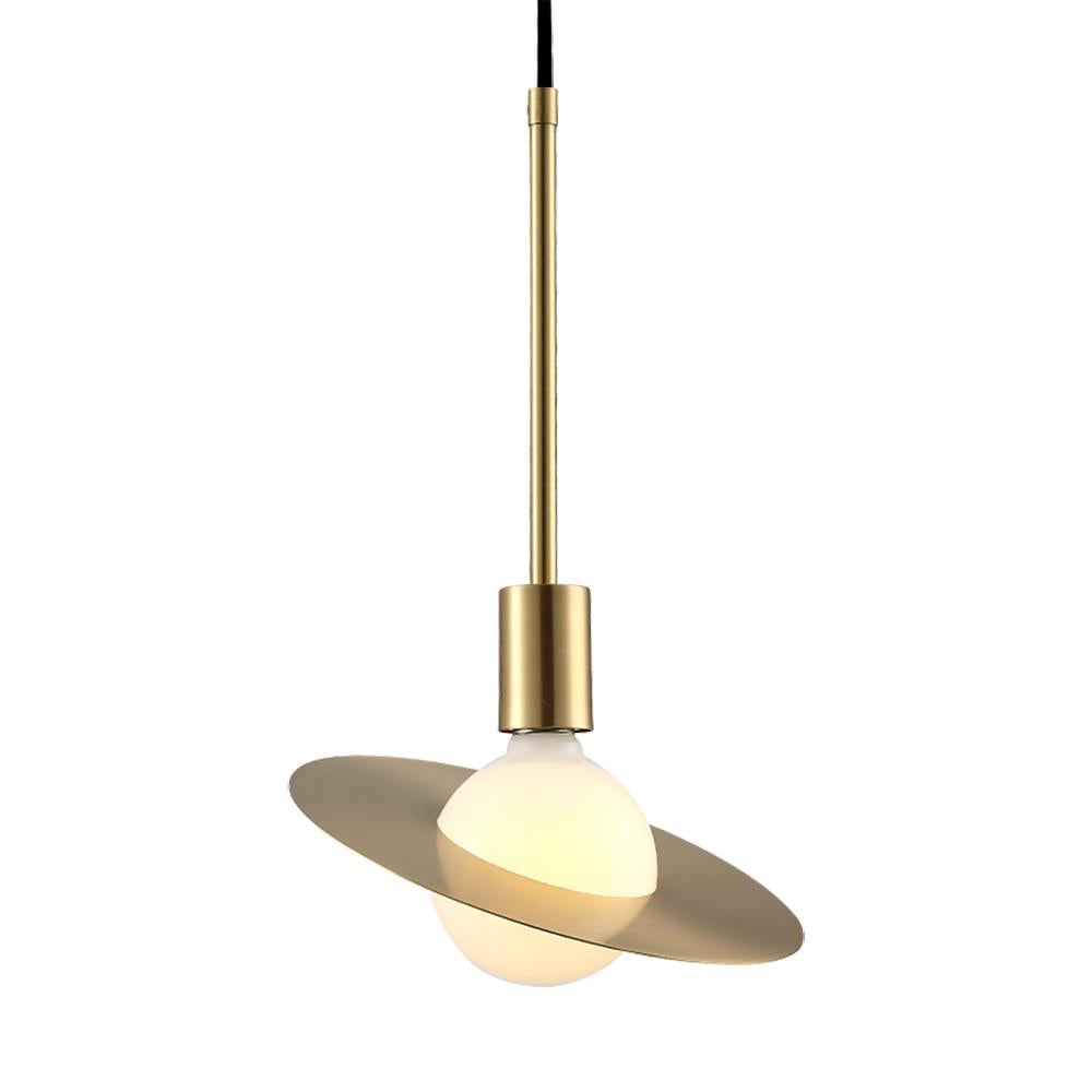 1-Light Globe Pendant Light with Gold Glass Shade & Brass Finish