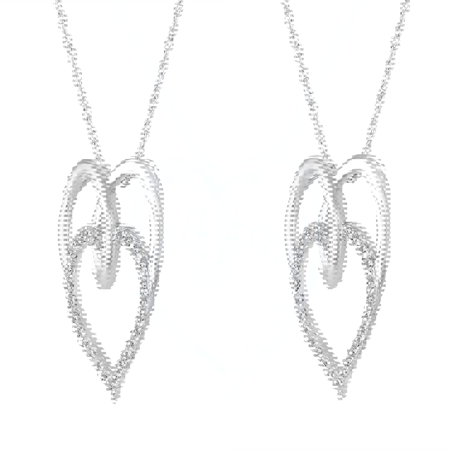 1/4 Cttw Diamond Double Heart Entwined Pendant Necklace in 925 Sterling Silver