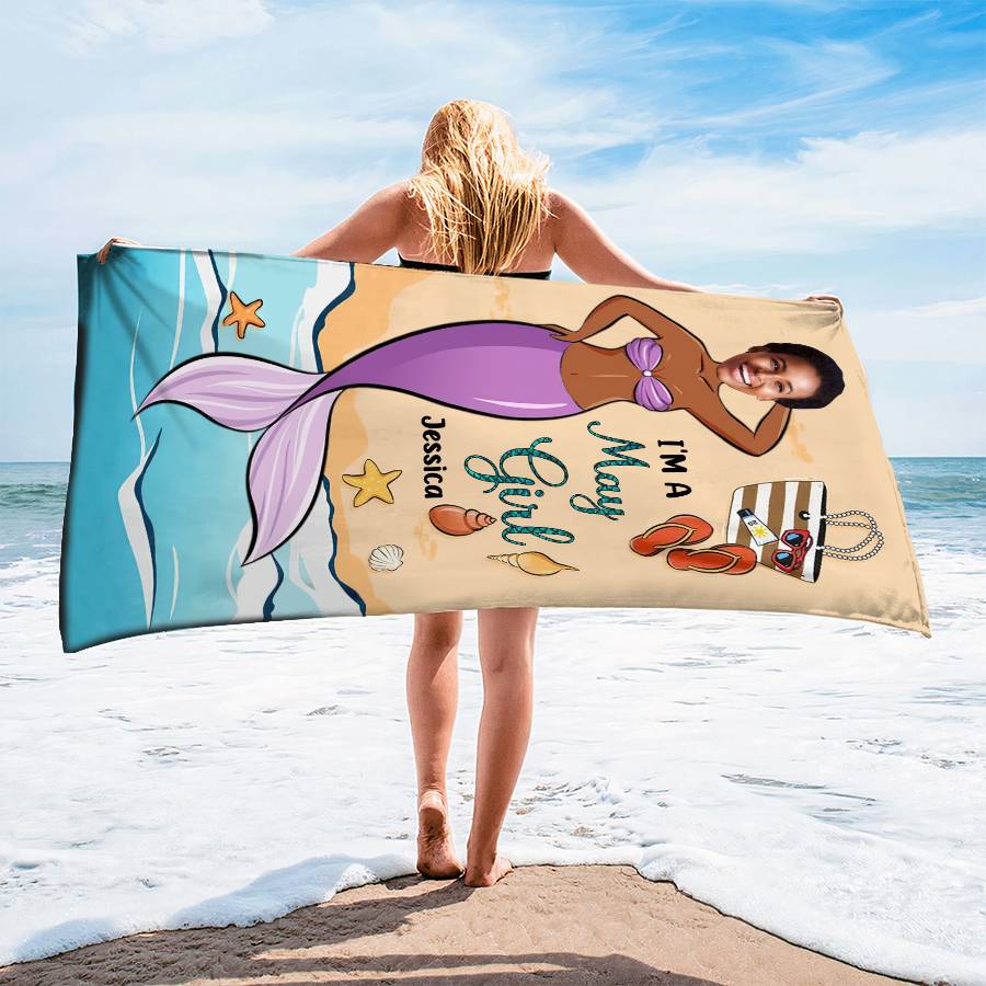 Funny Mermaid Personalized Beach Towel - Custom Photo Gift for Beach Lovers