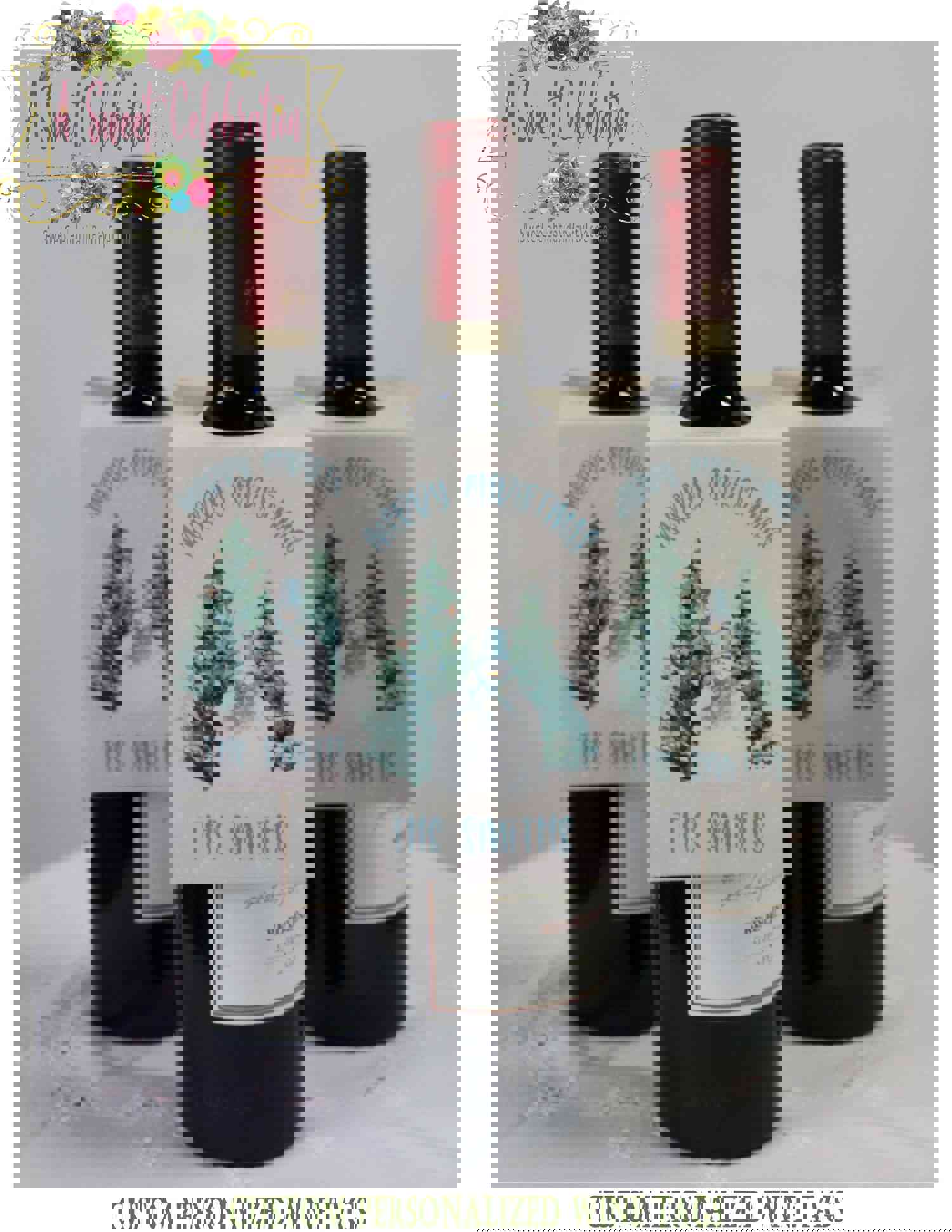 Christmas Gift Wine Tags - Vintage Santa Personalized Wine Tags