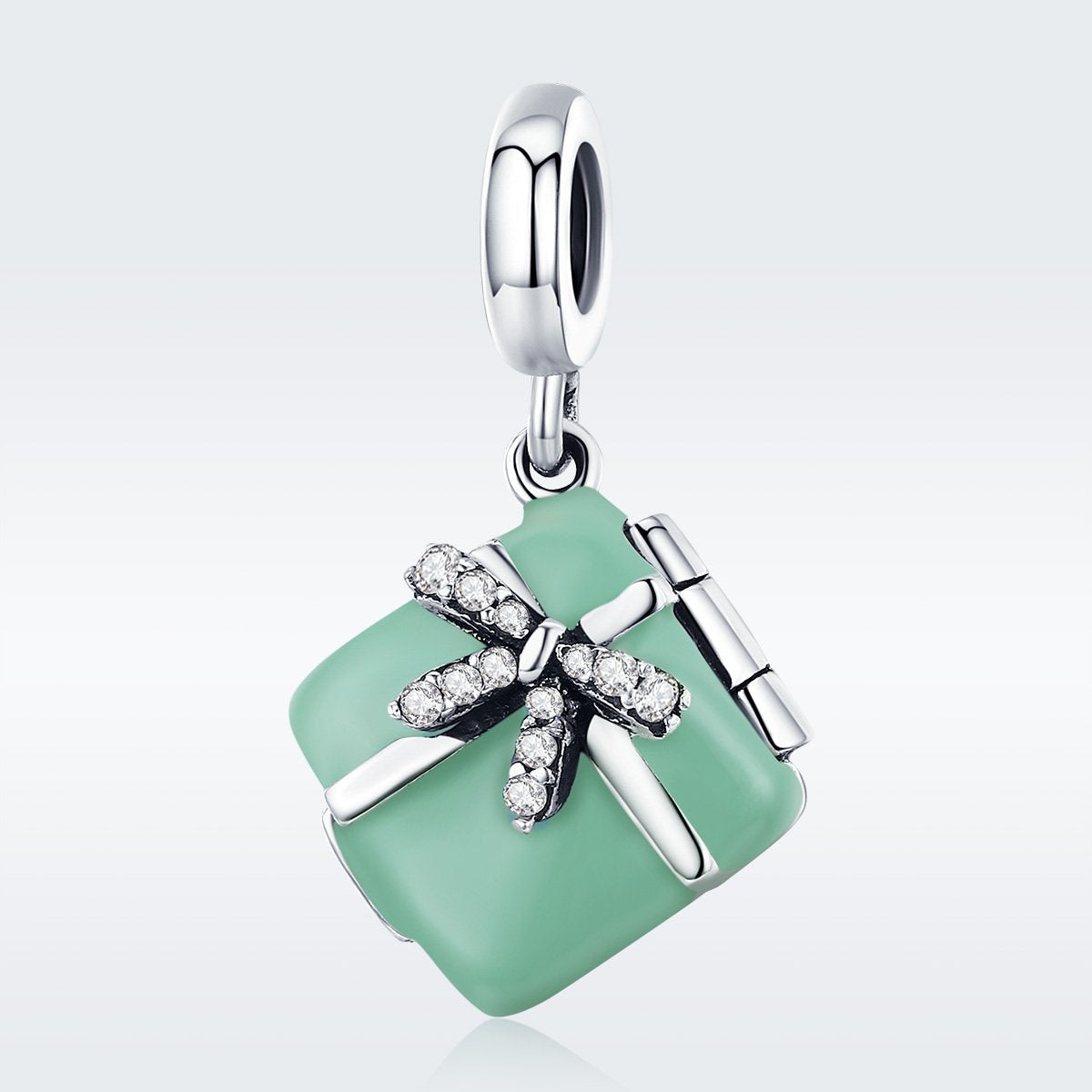 Sterling 925 Silver Green Box Pendant for Pandora & European Charm Bracelets