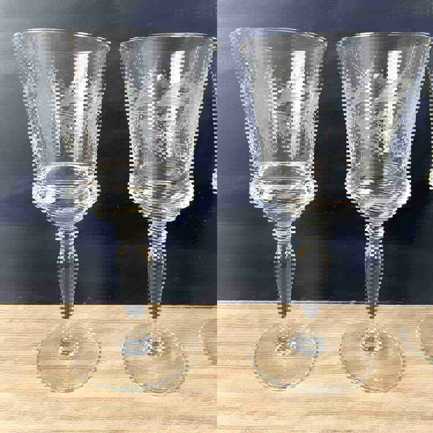 Vintage Mid Century Floral Cut Wine Glasses - Set of 8 - Elegant Barware