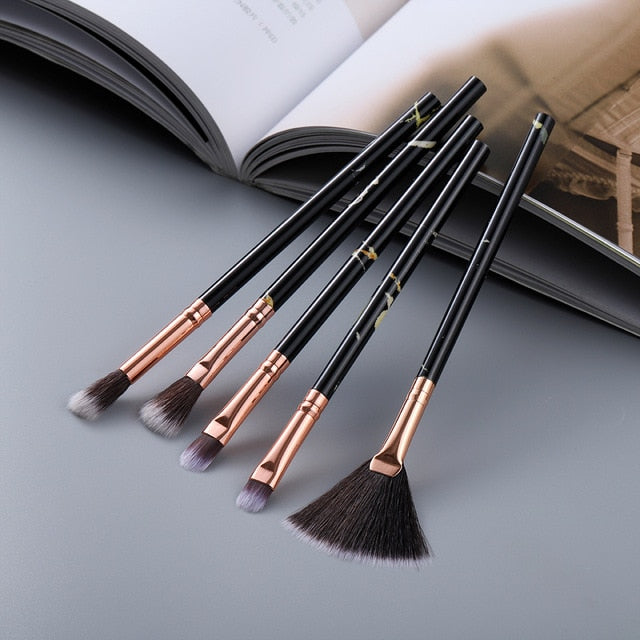 5/15Pcs Marble Makeup Brushes Set - Cosmetic Powder, Eye Shadow, Foundation, Blush Blending Beauty Tools