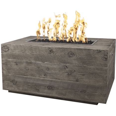 The Outdoor Plus Catalina Rectangle Fire Pit in Wood Grain Concrete with Free Cover