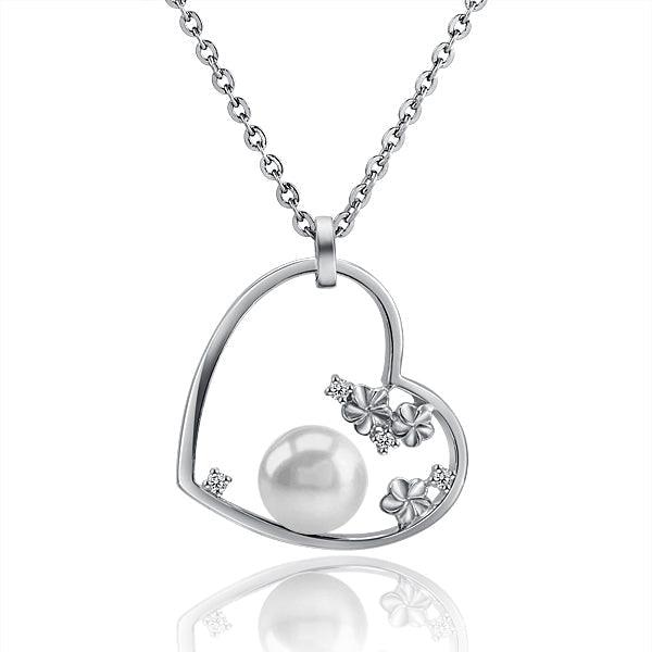 Pearl Plumeria Heart Pendant - 925 Sterling Silver with Pearl and Topaz