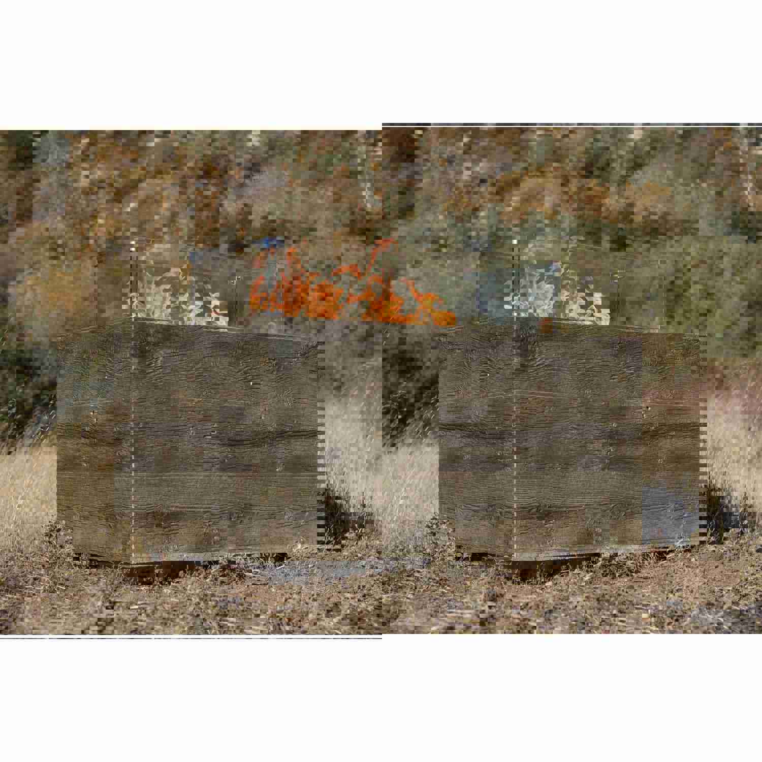 The Outdoor Plus Catalina Rectangle Fire Pit in Wood Grain Concrete with Free Cover