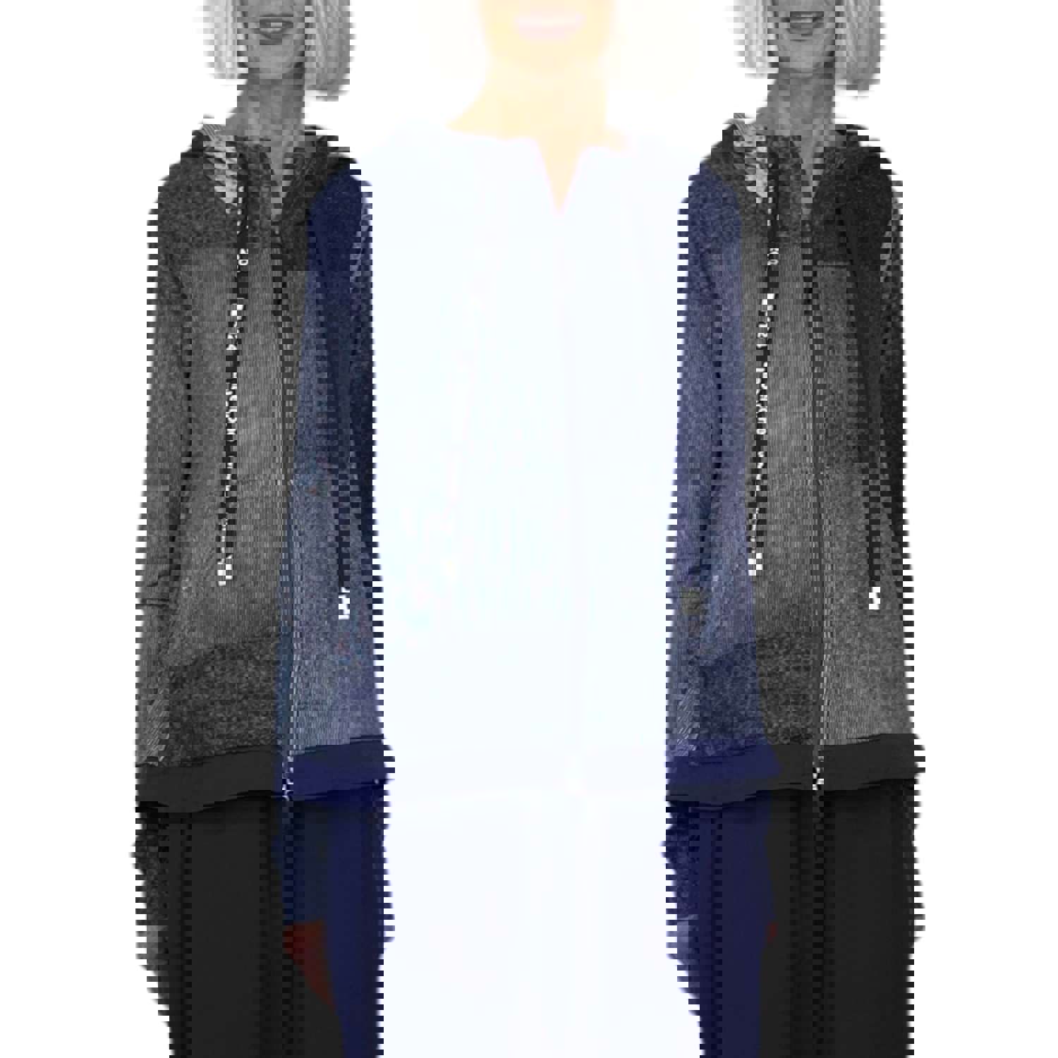 Printed French Terry Hooded Jacket with Front Pockets