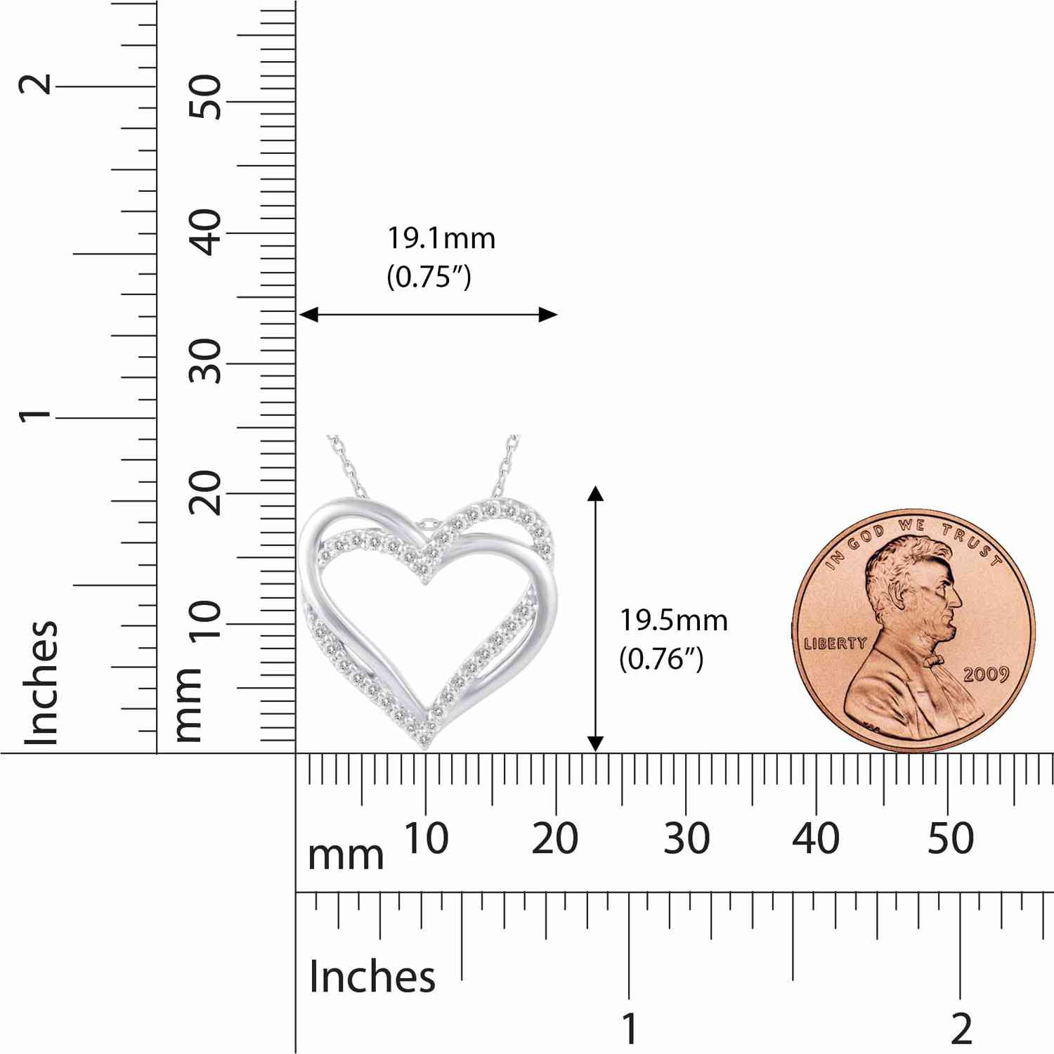 1/4 Cttw Diamond Double Heart Entwined Pendant Necklace in 925 Sterling Silver