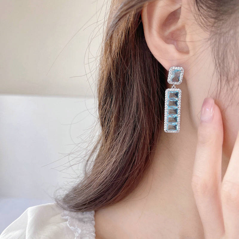 Jewelblings Luxury Long Studded Pink Purple Rectangle Drop Earrings for Women