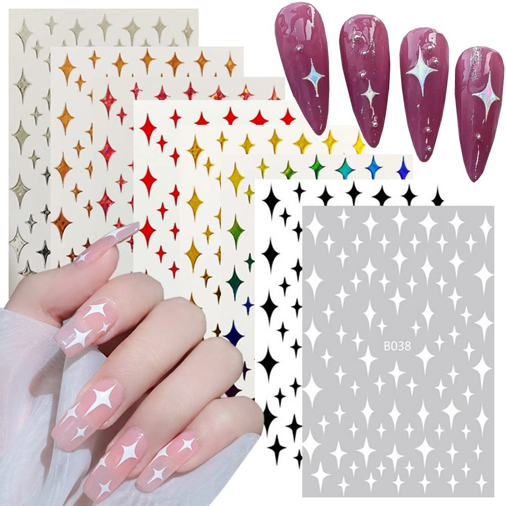 3D Self-Adhesive Star Nail Art Stickers - 8 Sheets Colorful Glitter Decals for DIY Manicure
