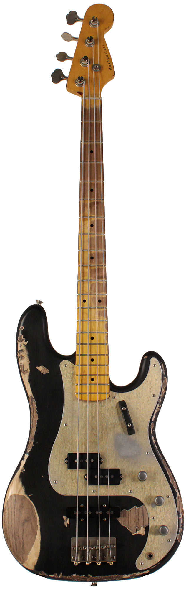 Nash PB/J-57 Bass Guitar - Black with Gold Anodized PG, Heavy Aging