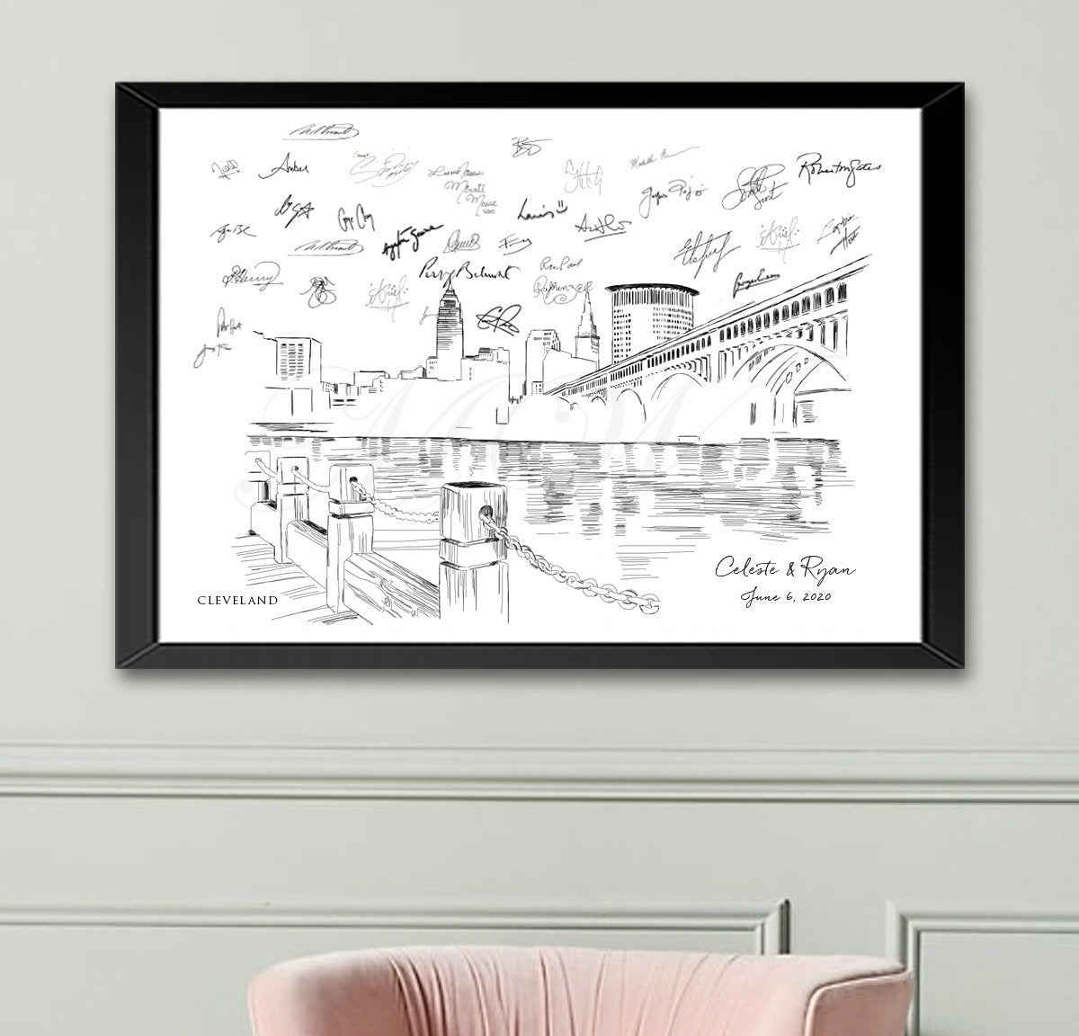 Cleveland Wedding Alternative Guest Book - Hand-Drawn Skyline Art for Bridal Showers