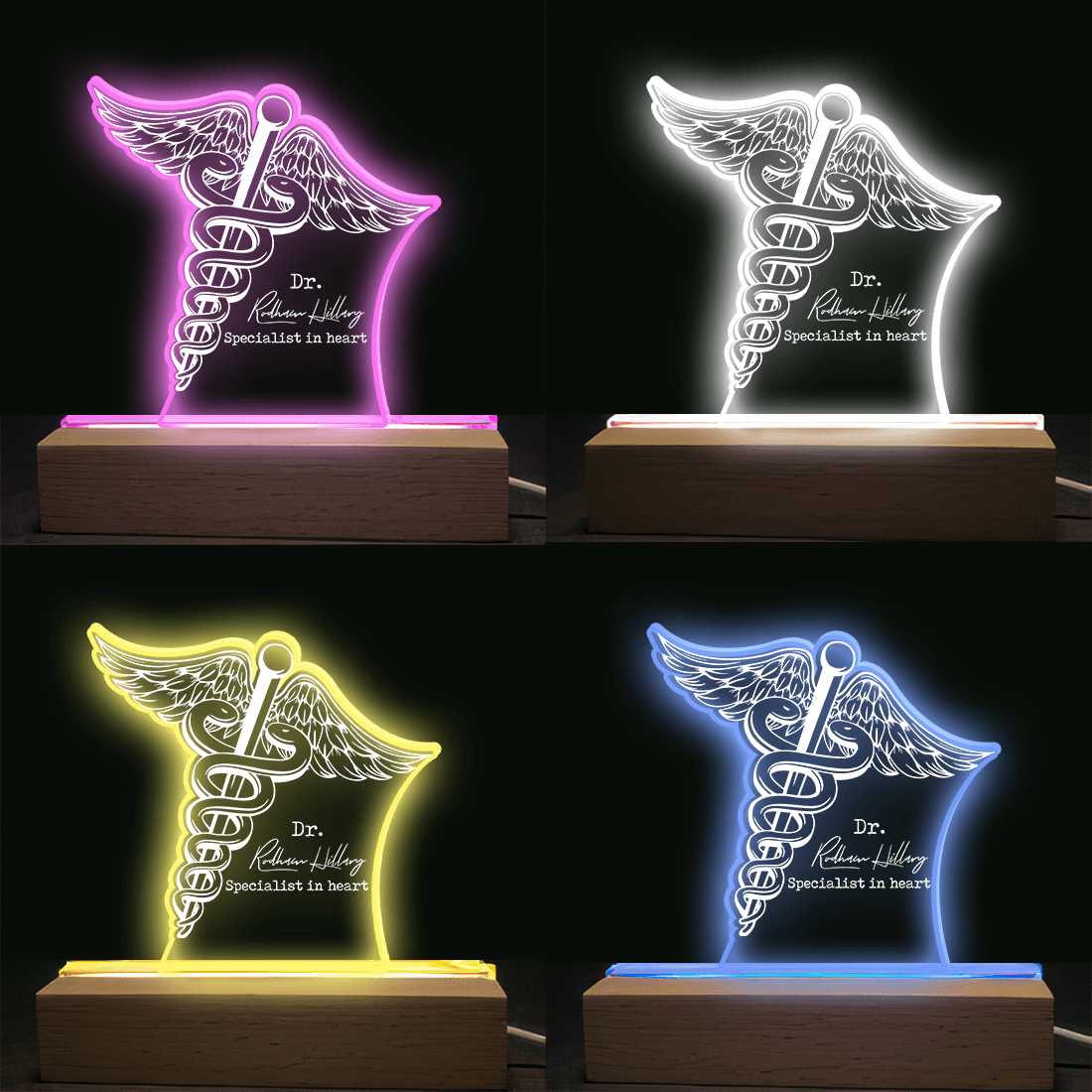 Caduceus Staff of Hermes - Acrylic Plaque LED Lamp - Personalized Gift for Healthcare Professionals