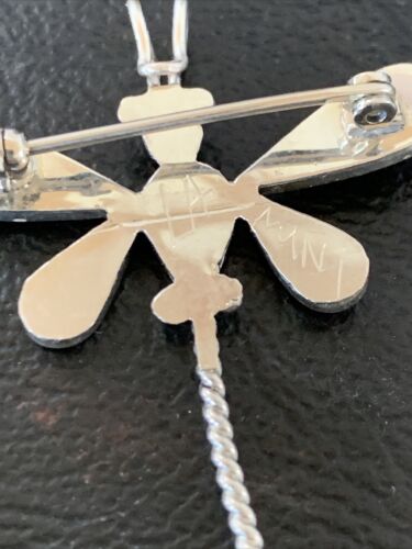 Handmade Zuni Turquoise and MOP Inlay Dragonfly Sterling Silver Necklace Pendant