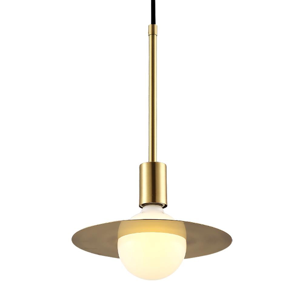1-Light Globe Pendant Light with Gold Glass Shade & Brass Finish