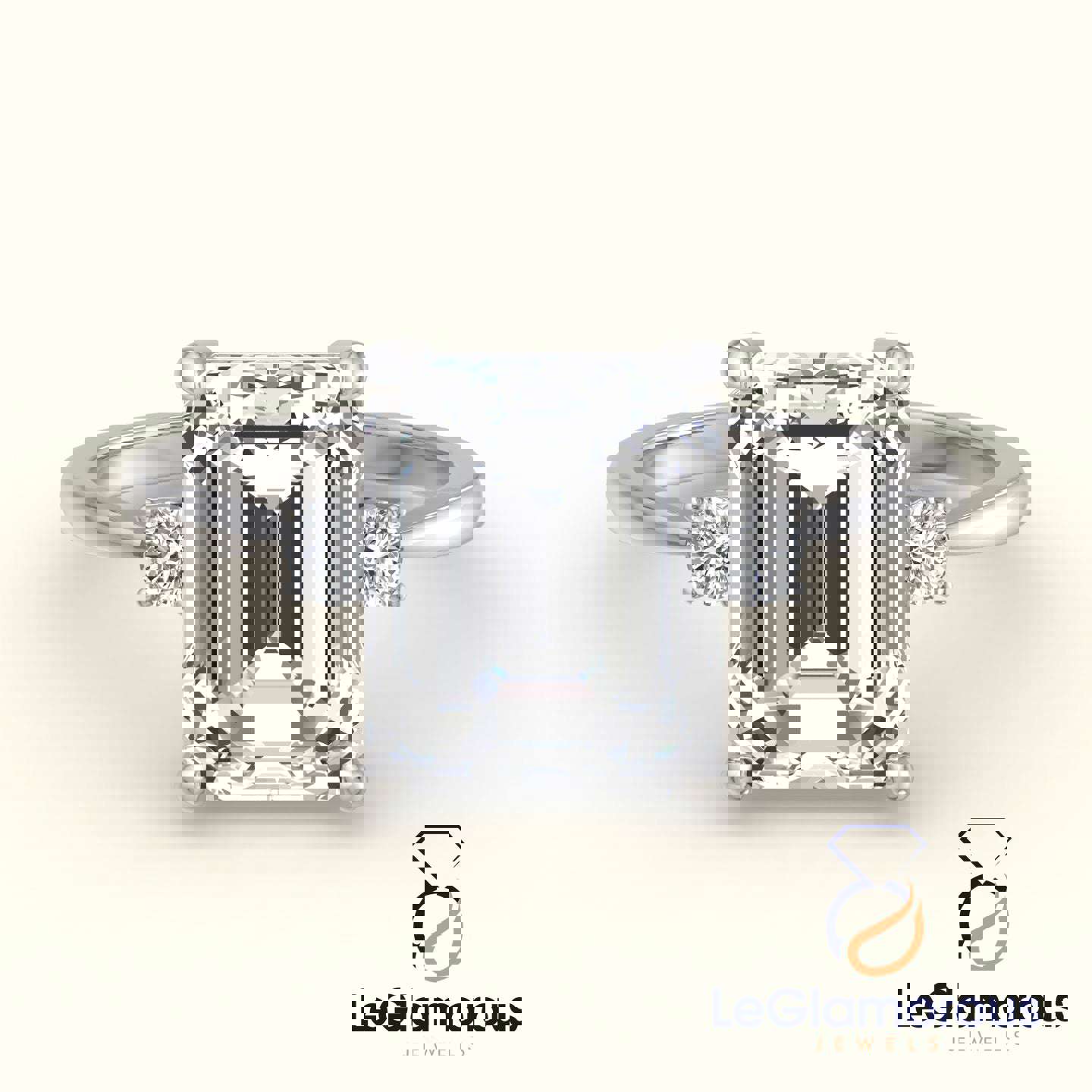 Emerald Cut Three Stone Engagement Ring with Lab Grown Diamonds