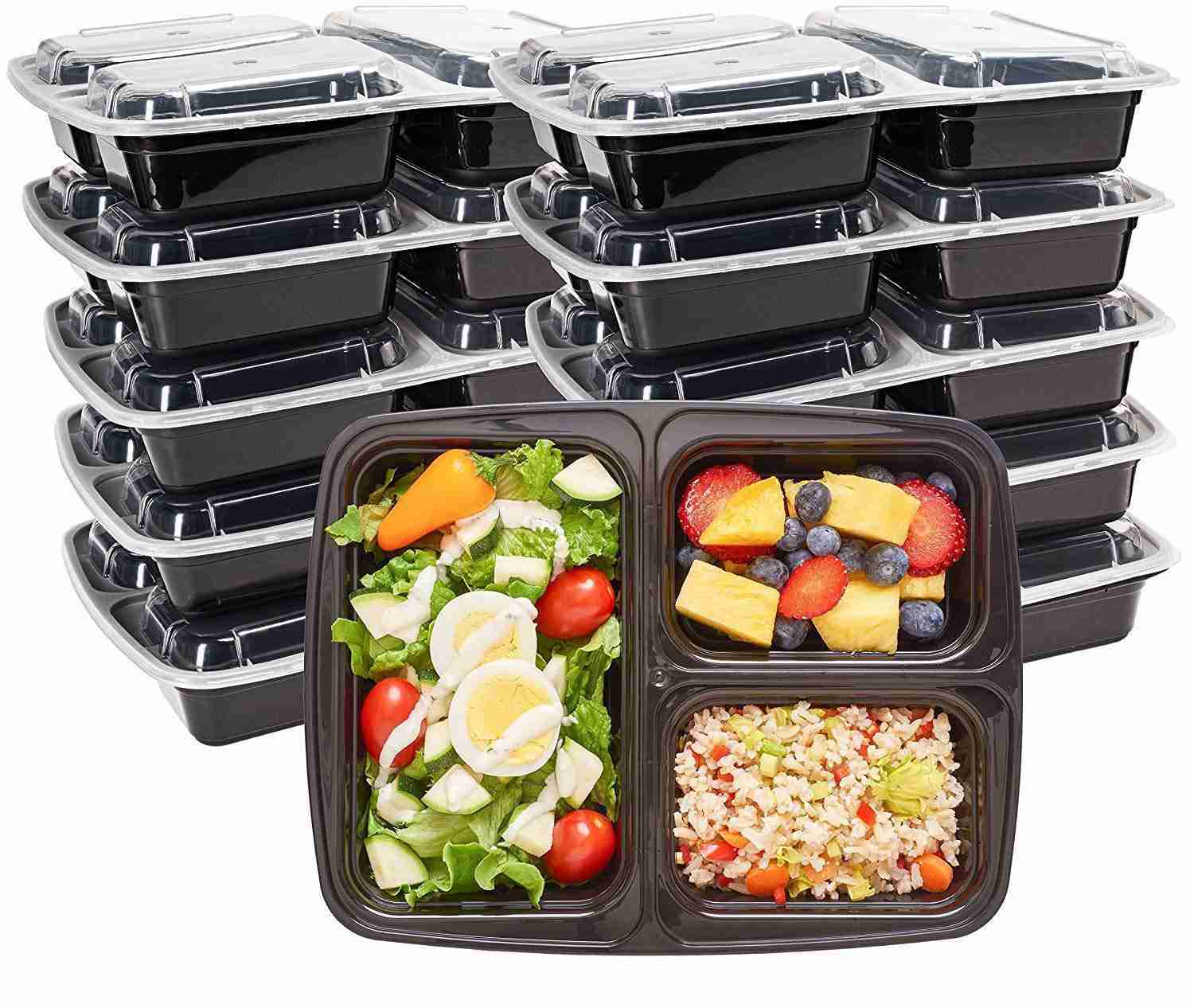 DuraHome - 10 Pack BPA-Free Round Meal Prep Containers with Lids (28oz, 2 Compartments)
