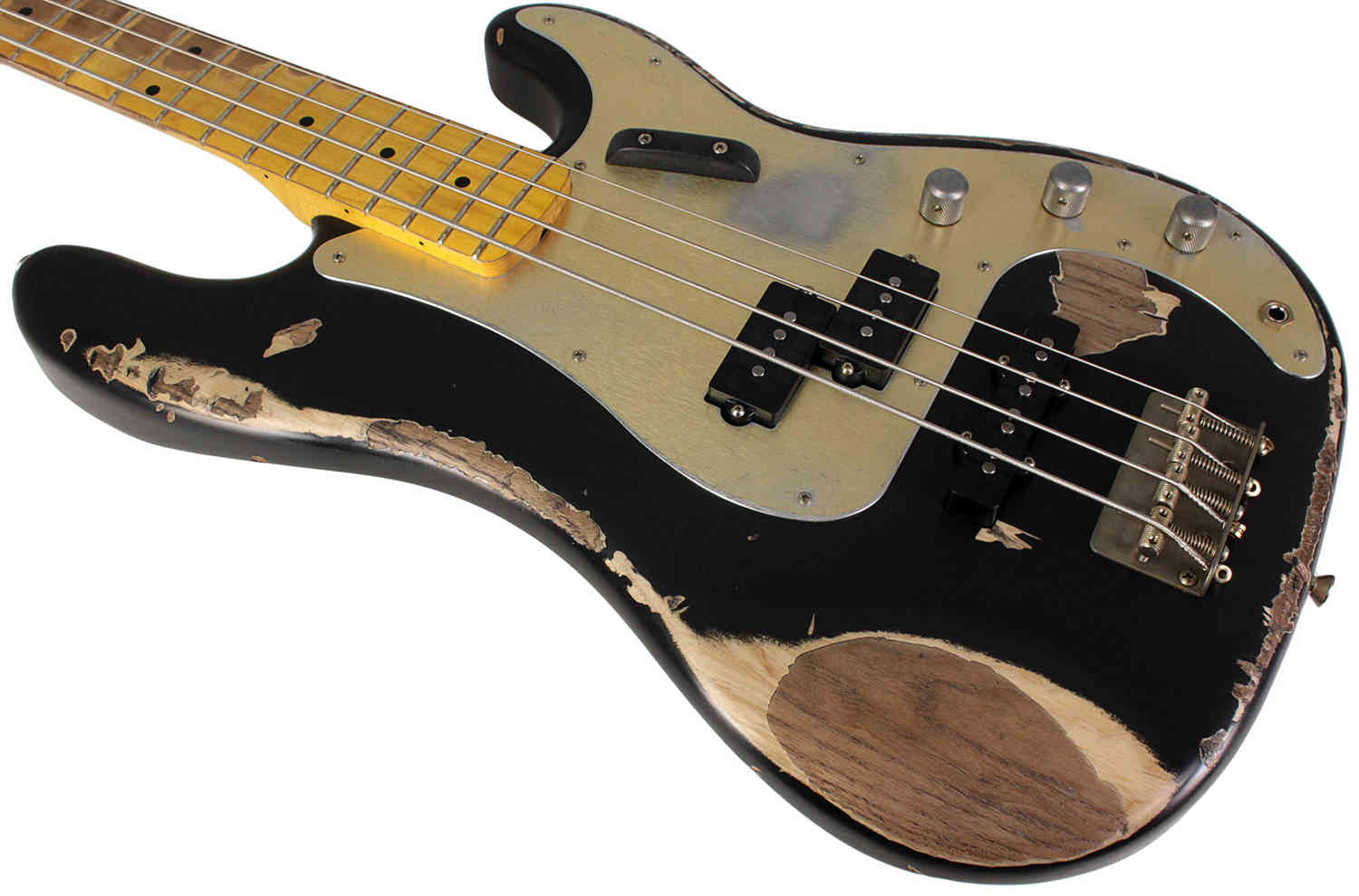 Nash PB/J-57 Bass Guitar - Black with Gold Anodized PG, Heavy Aging