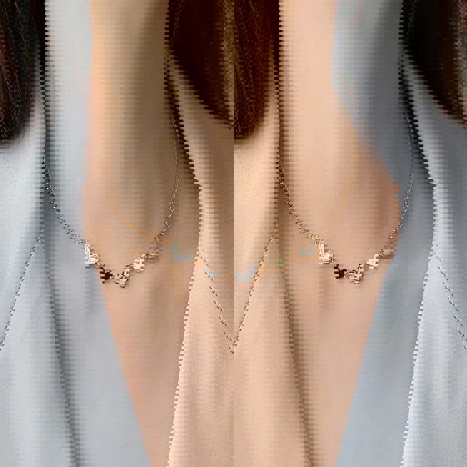 Laney Multi Heart Necklace - Elegant 18K Gold Plated Stainless Steel with Mother of Pearl