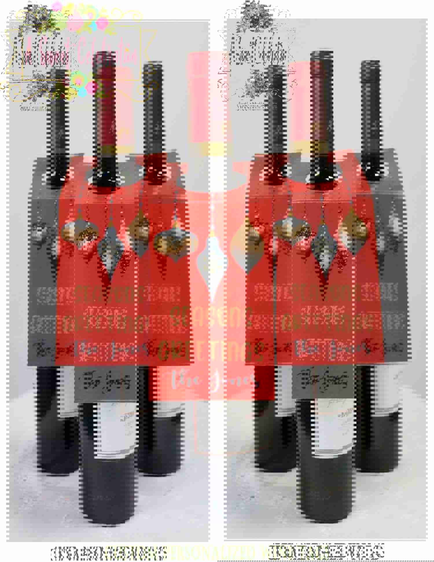 Christmas Gift Wine Tags - Vintage Santa Personalized Wine Tags