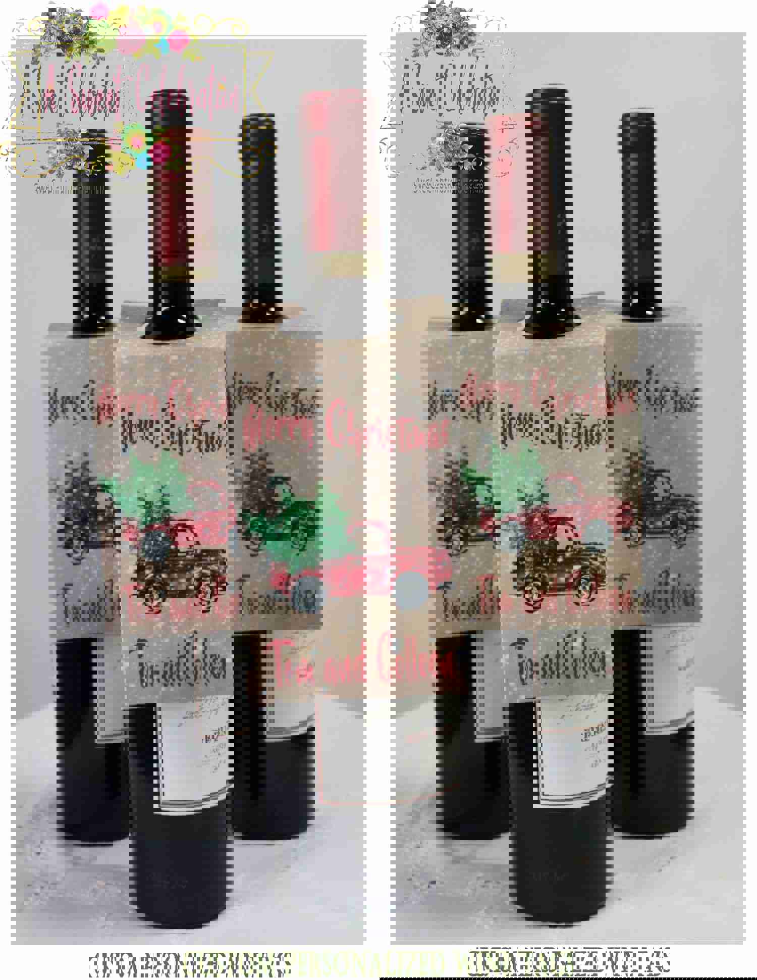 Christmas Gift Wine Tags - Vintage Santa Personalized Wine Tags