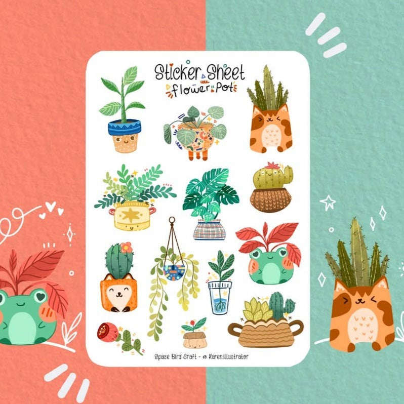 Flower Pot Sticker Sheet - Bullet Journal Stickers
