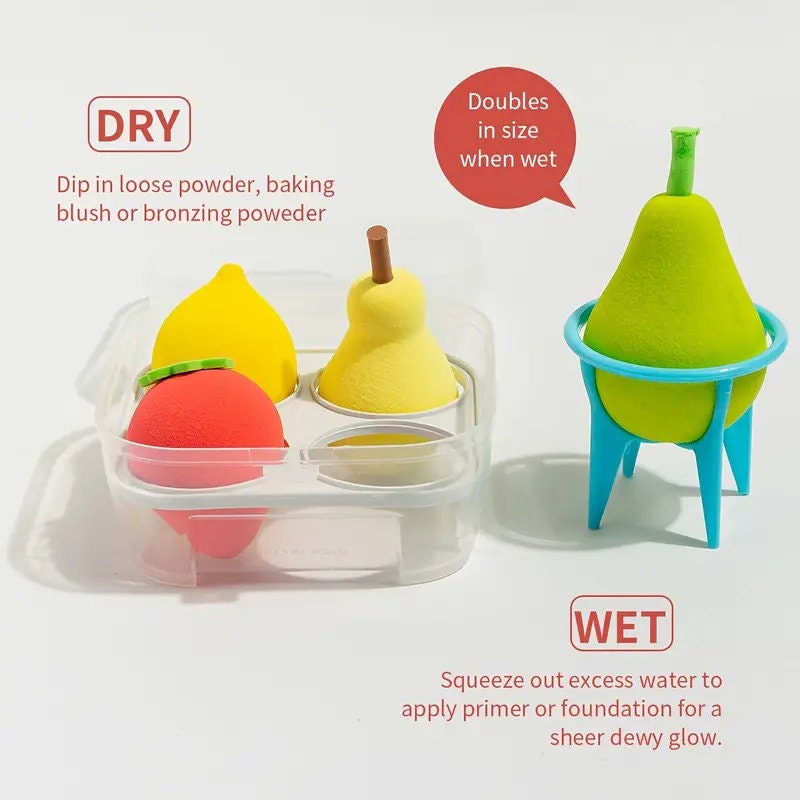 4pcs Fruit Beauty Eggs Super Soft Makeup Sponge Puff with Storage Box