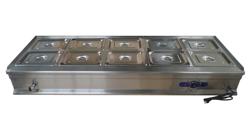 10-Pan Food Warmer Bain Marie Steam Table with 10 Standard 1/2 Pans