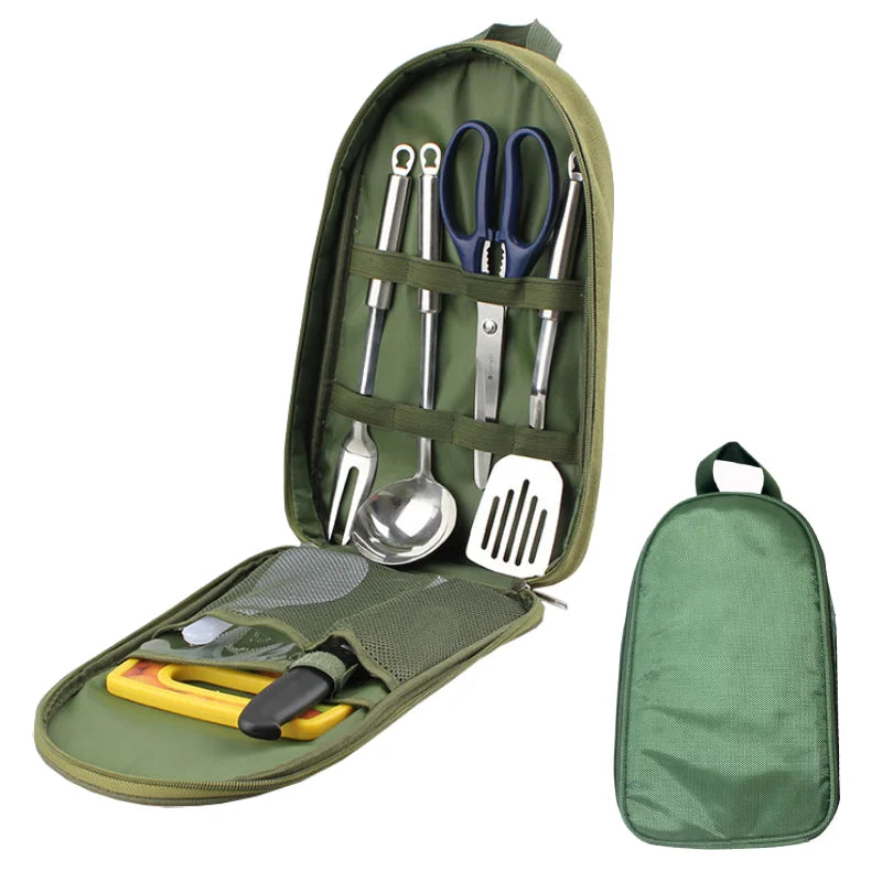 7pcs Camping Kitchen Utensil Set with Carrying Bag for Outdoor Cooking