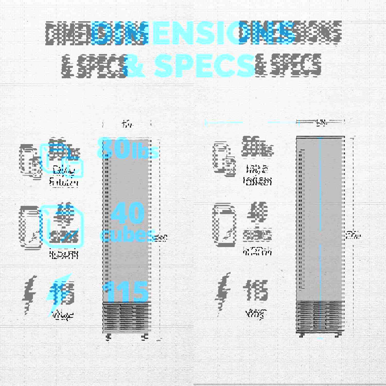 Newair 15” Undercounter 80lb Daily Clear Ice Cube Maker Machine with Self-Cleaning Function