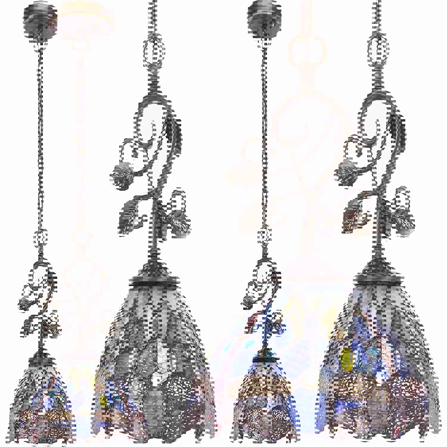 Werfactory® Tiffany Pendant Lighting - Navy Blue Stained Glass Dragonfly Hanging Lamp