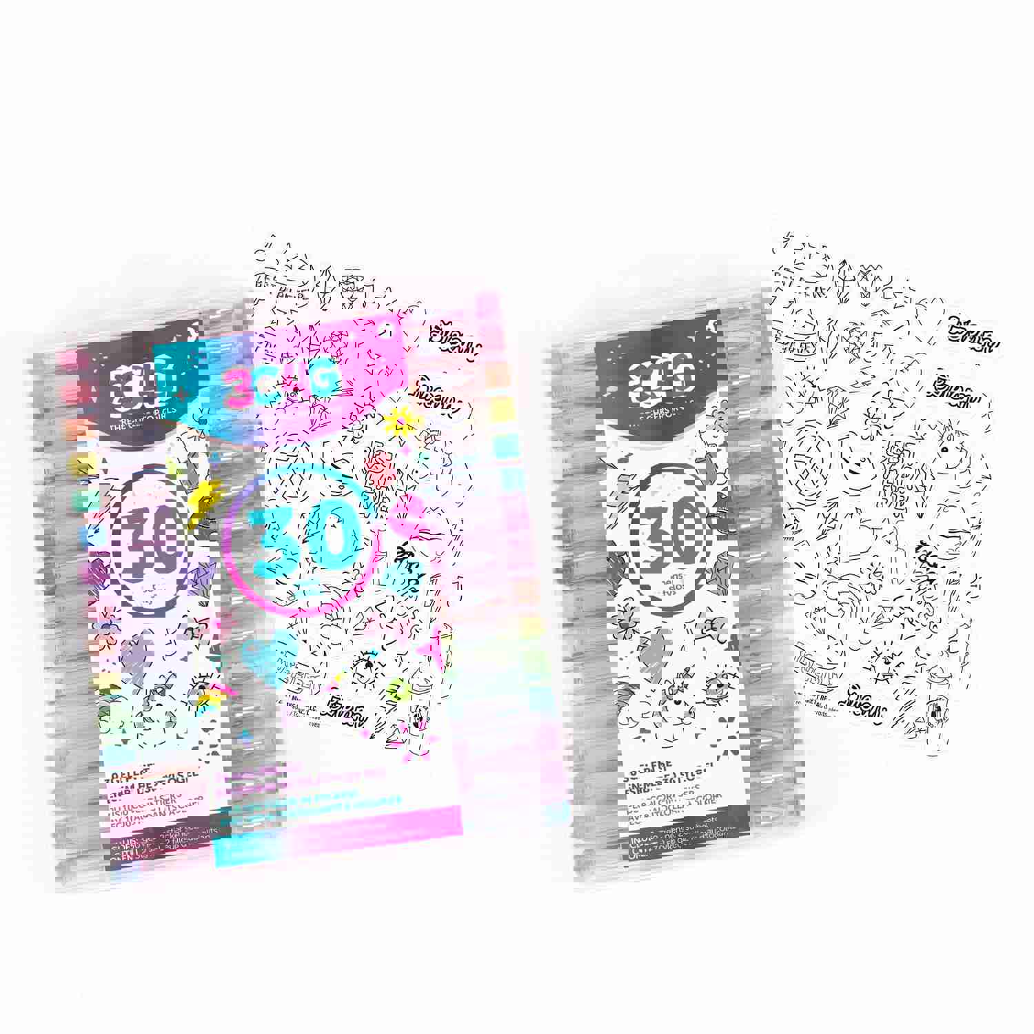 30 Gel Pen Set with Color Your Own Sticker Sheets