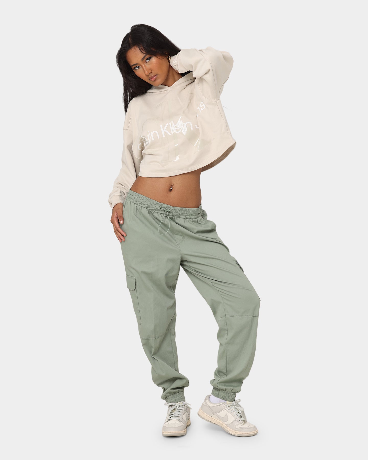 Calvin Klein Women's Glossy Monogram Hoodie in Eggshell