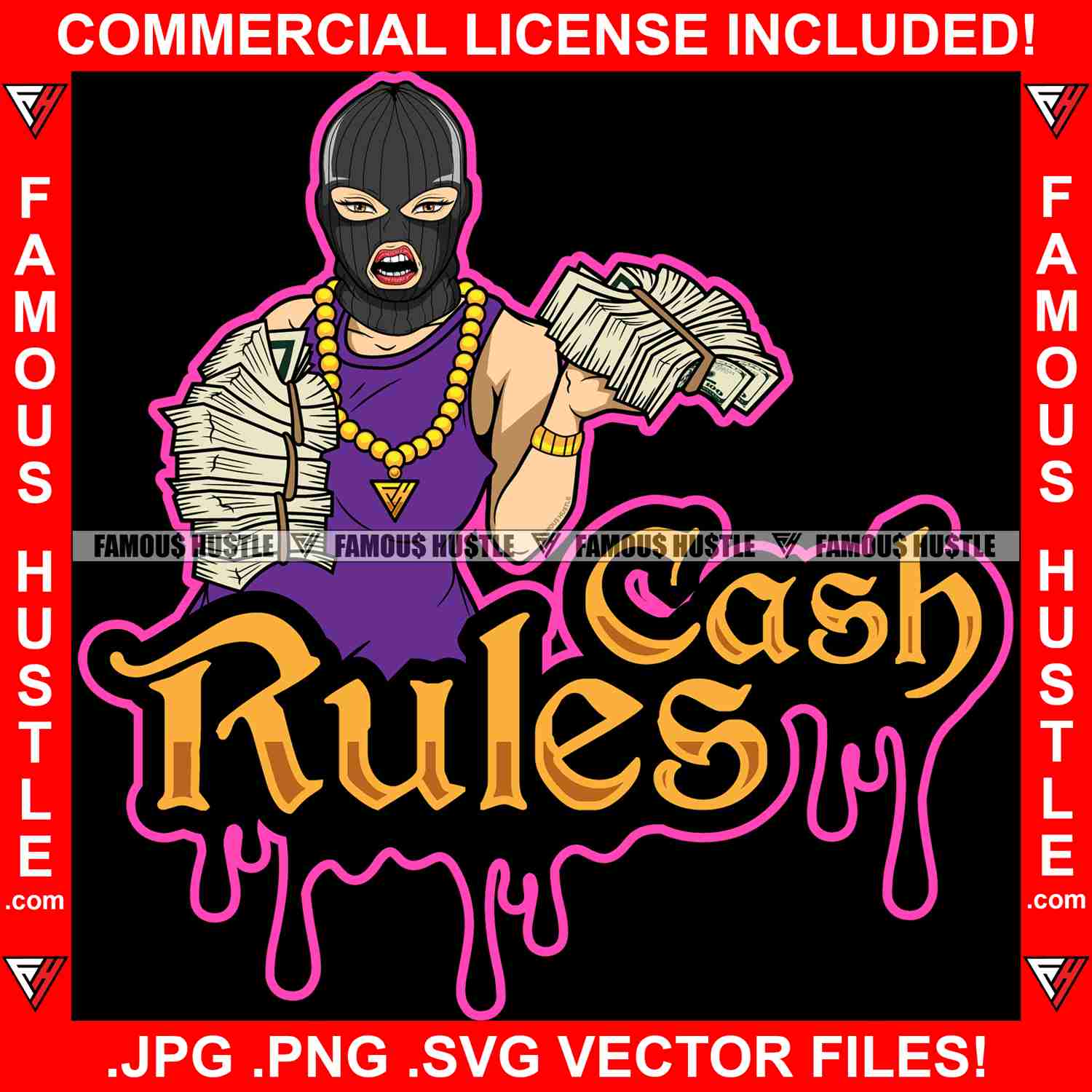Cash Rules Dripping Sexy Plus Size Female Lady Graphic Design T-Shirt Print