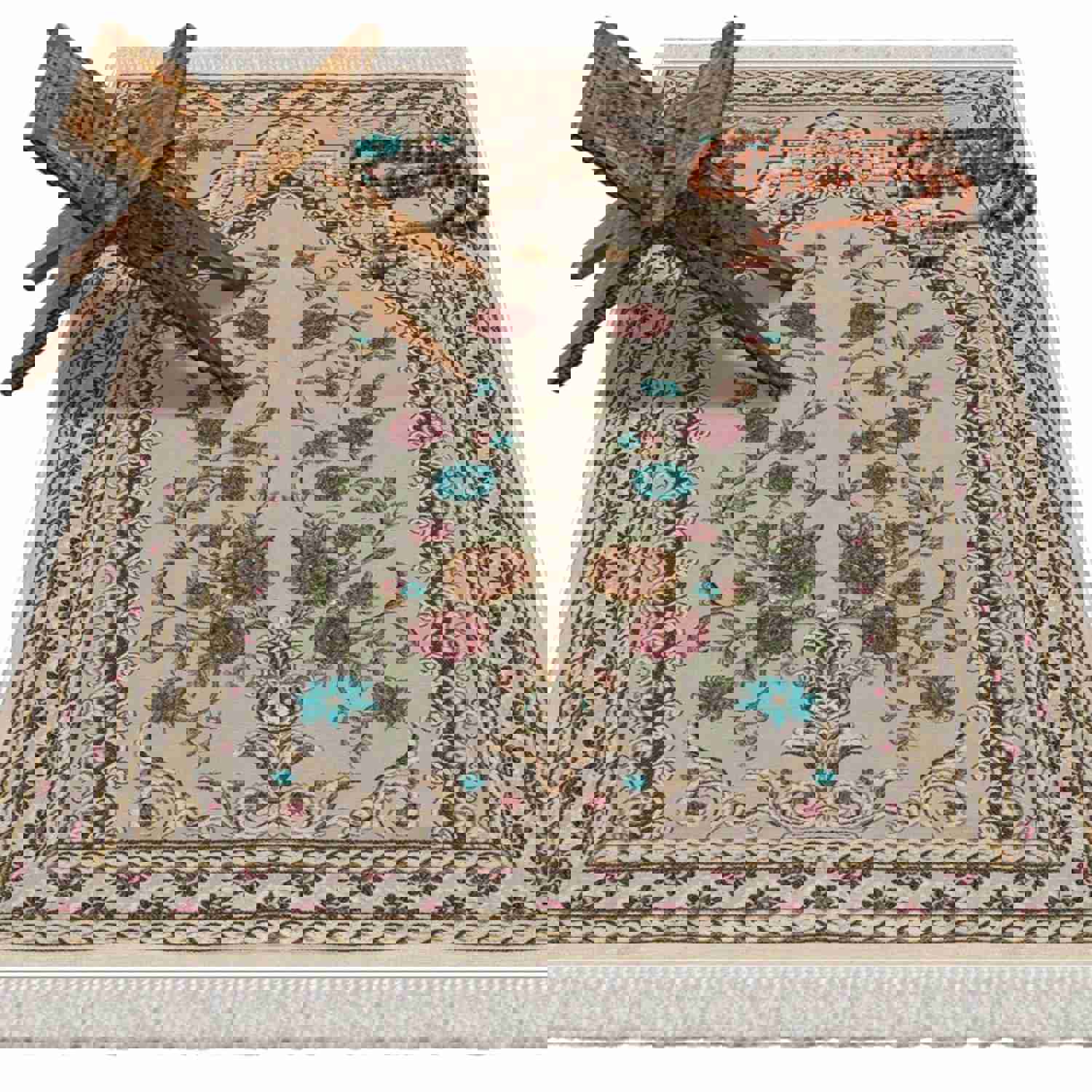 Wedding Bouquet Soft Padded Prayer Rug | Cotton Layer Janamaz | Anti Slip Backing Bamboo Cotton Prayer Mat