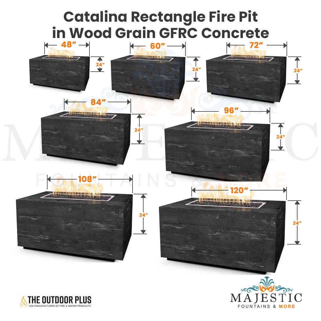The Outdoor Plus Catalina Rectangle Fire Pit in Wood Grain Concrete with Free Cover