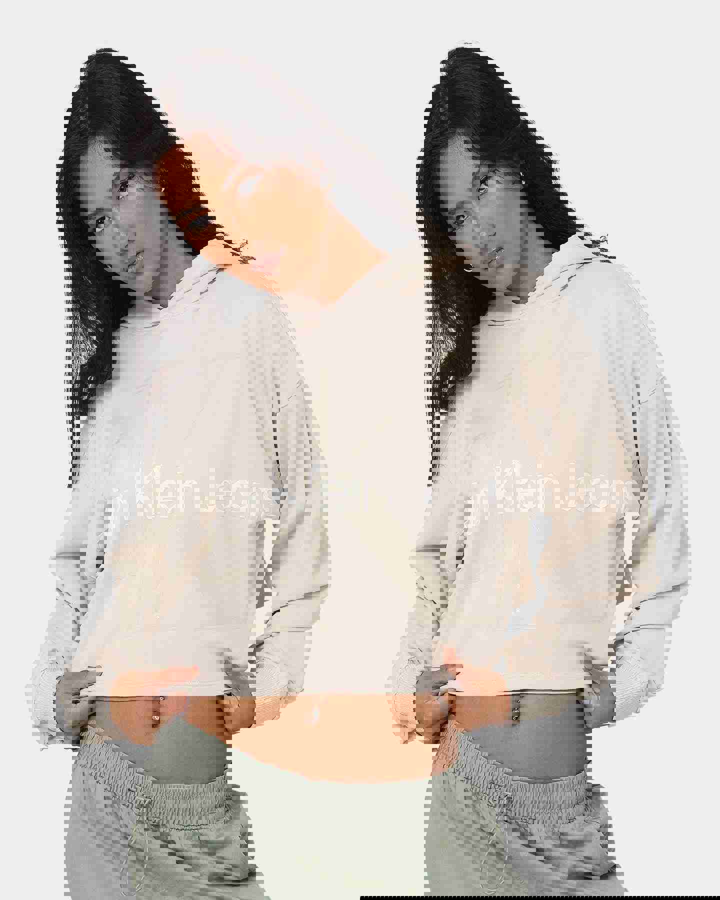 Calvin Klein Women's Glossy Monogram Hoodie in Eggshell