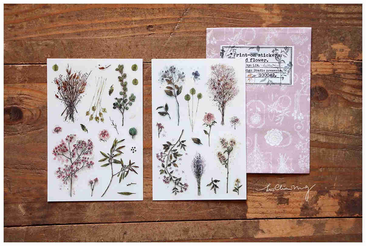 LCN Design Studio: Dried Flower Print On Stickers - 4 Sheets Set