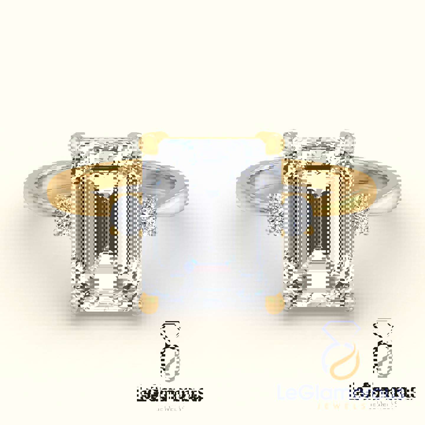 Emerald Cut Three Stone Engagement Ring with Lab Grown Diamonds