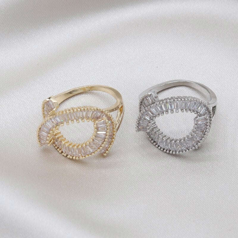 Elegant Women's Shiny Zircon Alphabet Cross Adjustable Rings - Korea Design Jewelry