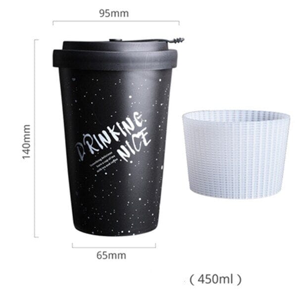 Portable Black Print Large Capacity Milk Tea Drinking Cups