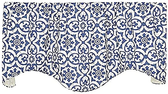 Blue Lined Adjustable Swag Valances for Windows - 53 x 18 Inches