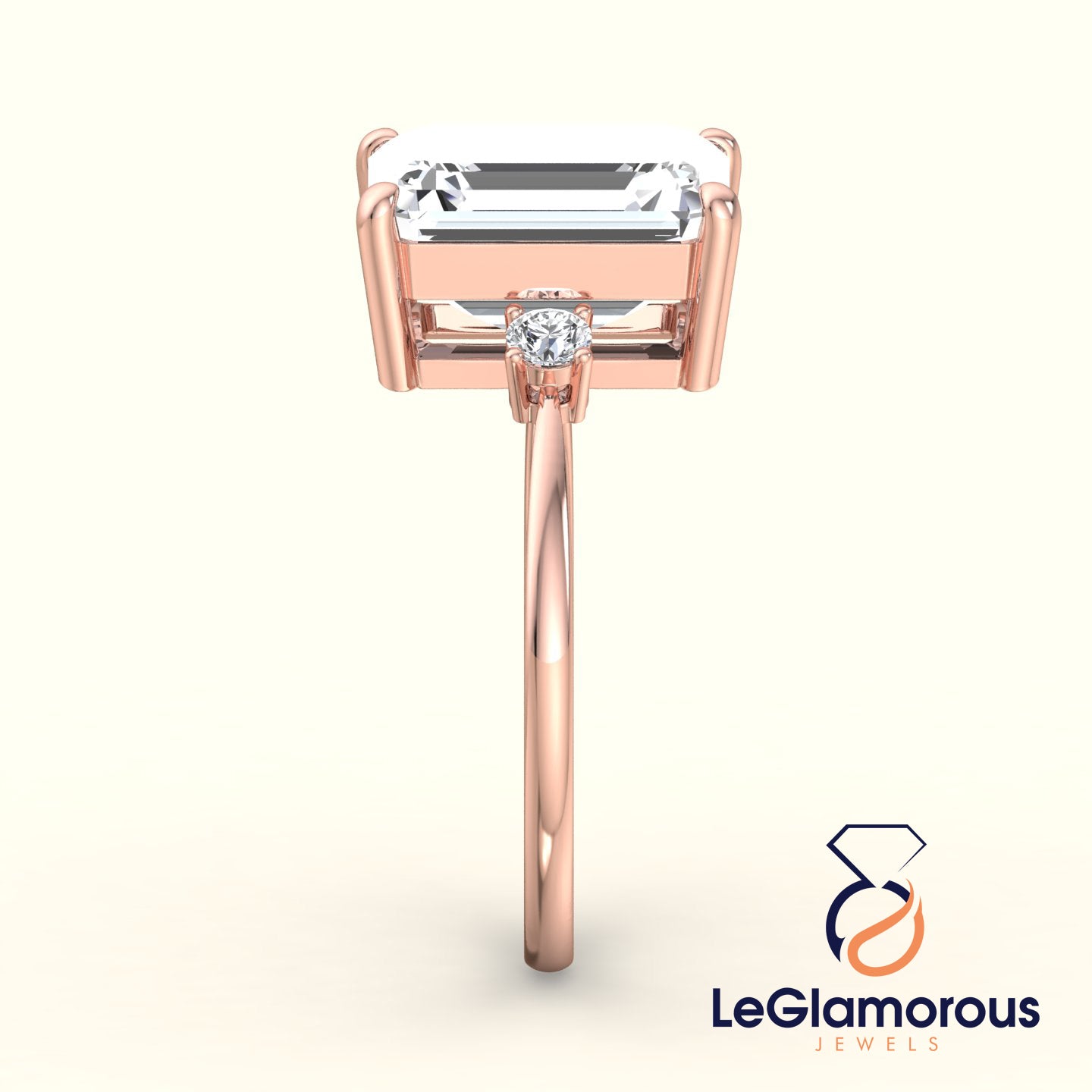 Emerald Cut Three Stone Engagement Ring with Lab Grown Diamonds