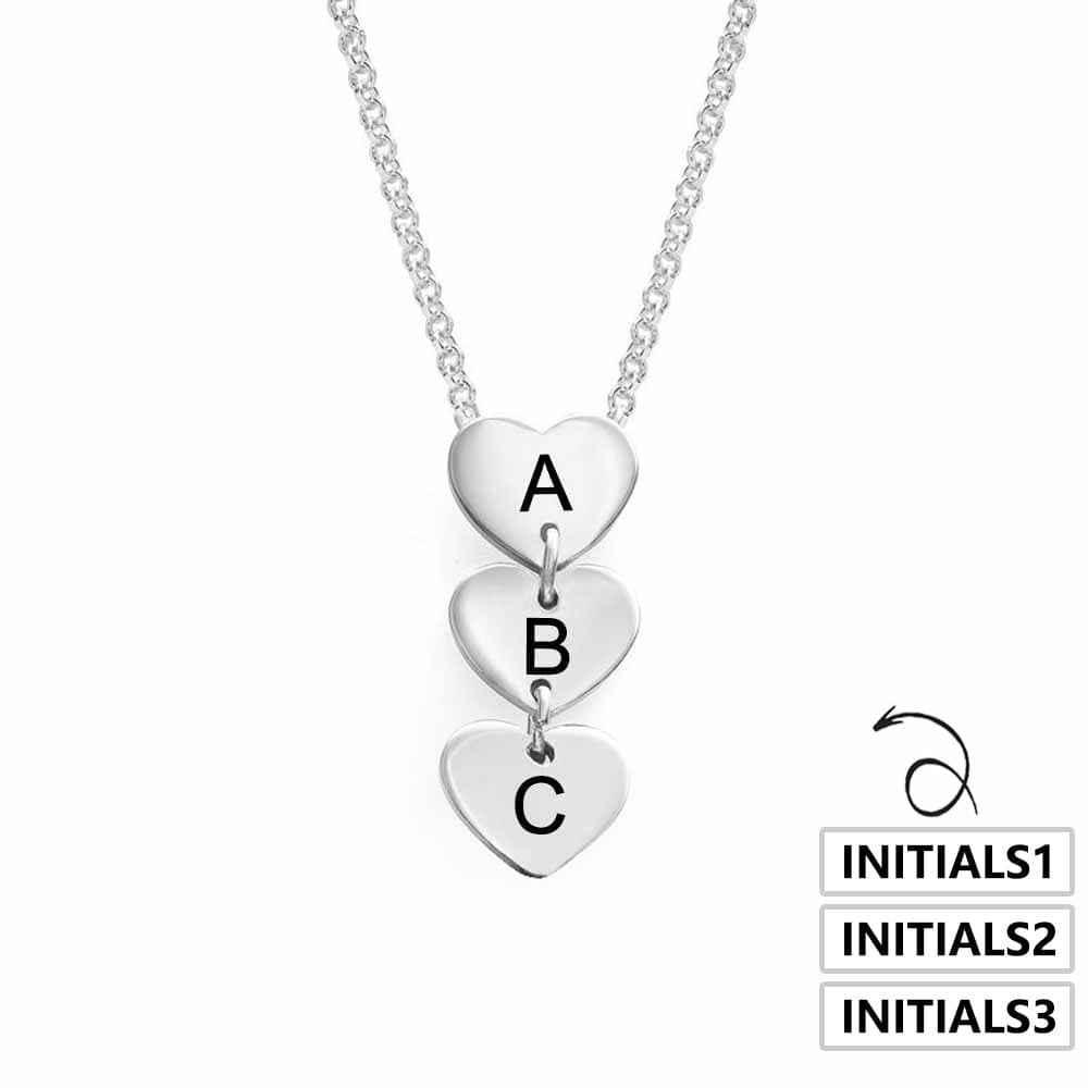 Custom Text Hearts Pendant Necklace - Personalized Silver Name Jewelry for Mother's Day Gift