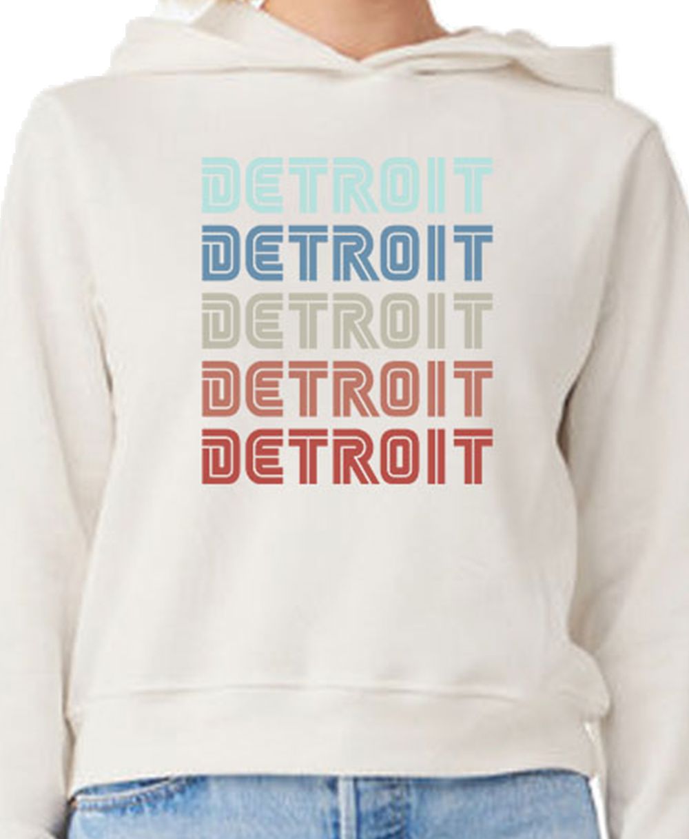 DETROITX5 Vintage White Hoodie - Bella + Canvas Ladies Classic Pullover Hooded Sweatshirt