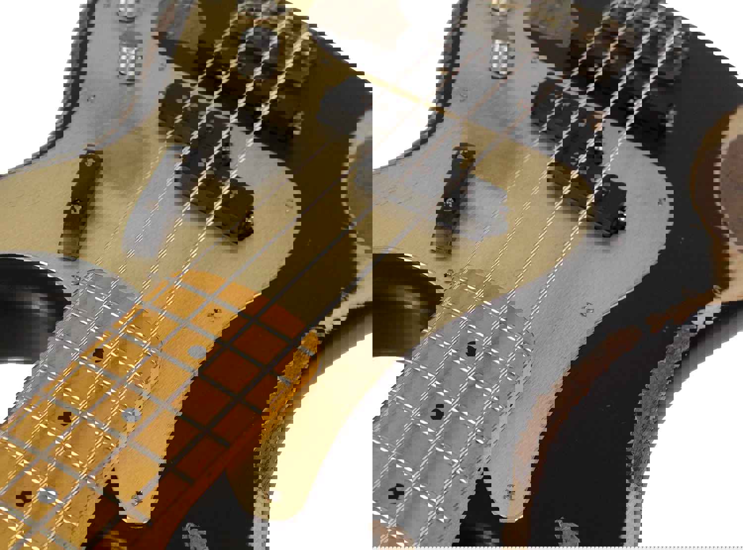 Nash PB/J-57 Bass Guitar - Black with Gold Anodized PG, Heavy Aging