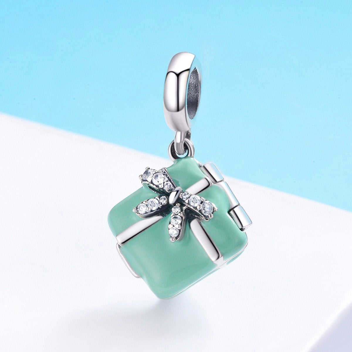 Sterling 925 Silver Green Box Pendant for Pandora & European Charm Bracelets